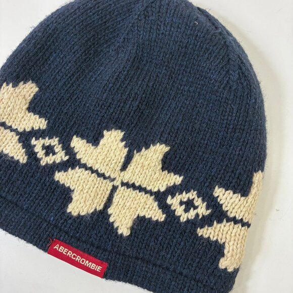 VTG Deadstock Abercrombie & Fitch Fair Isle Beanie Wool Blend Navy - Picture 3 of 8